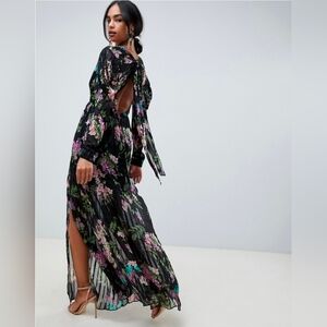 ASOS Black Floral Backless Maxi Dress - Sz 10